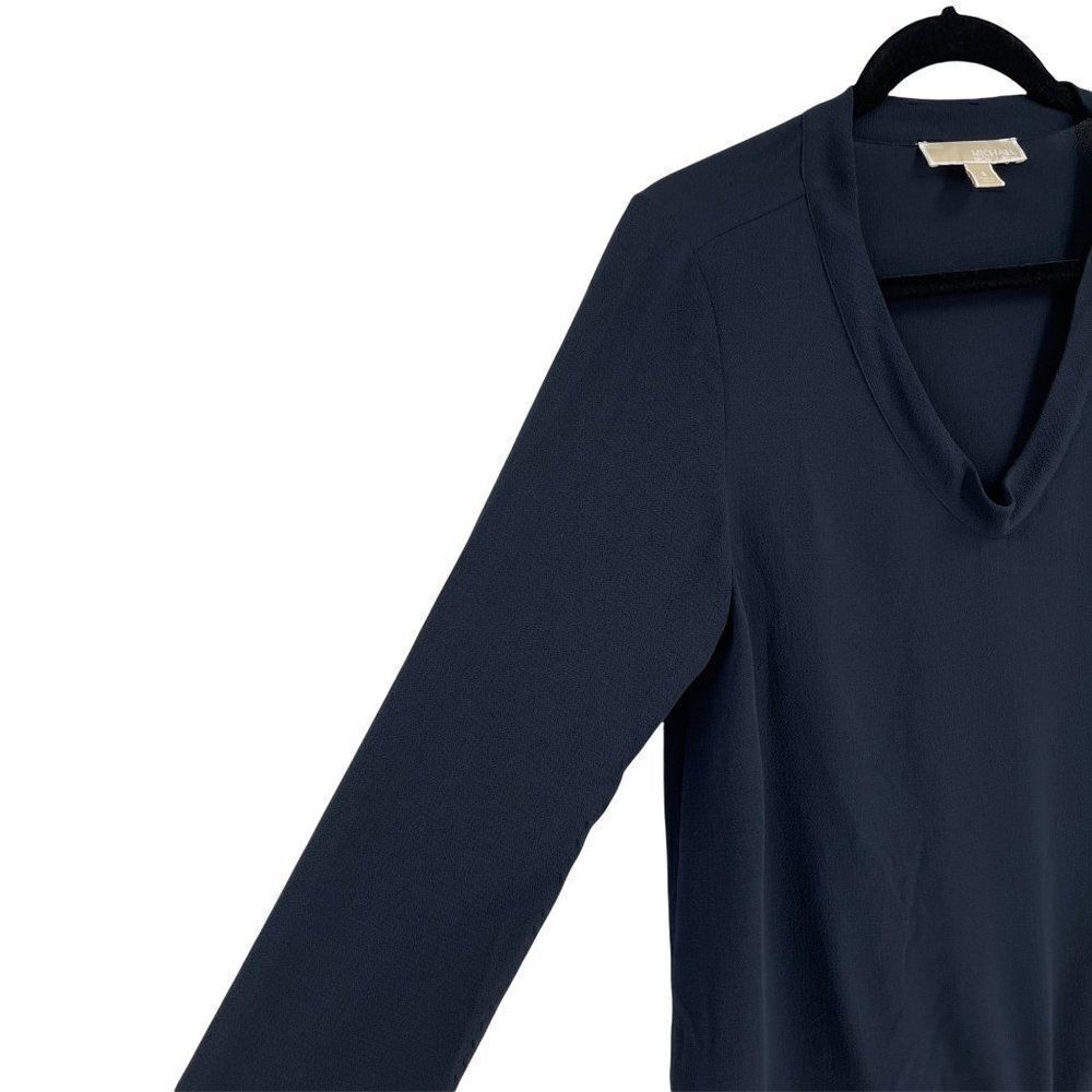 MICHAEL Michael Kors Navy Long Sleeve V-Neck Drawstring Blouse Women Small‎ - Picture 2 of 7